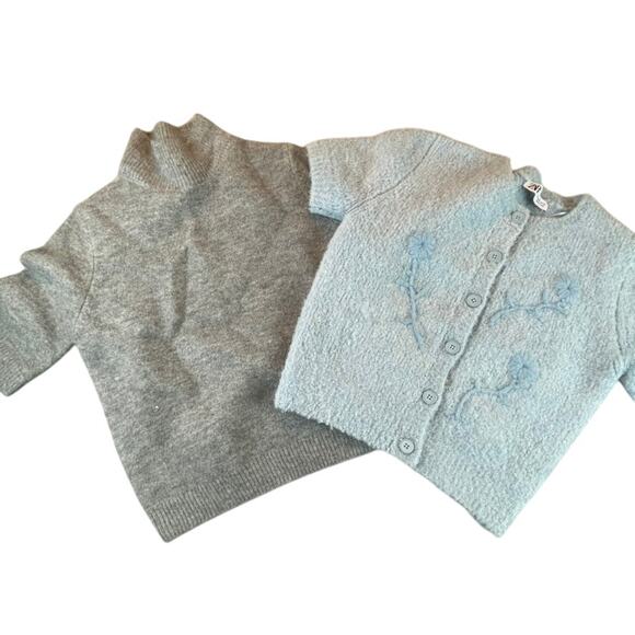 Bundle Zara Chunky Knit Sweaters Cardigan Blue Gray Embroidered S M - Picture 1 of 6